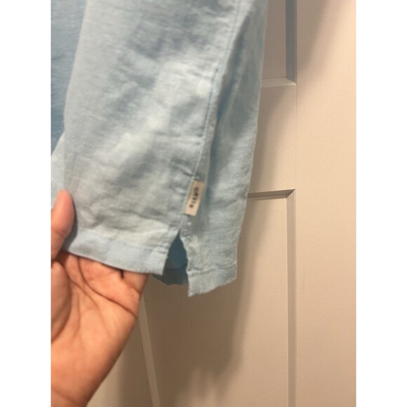 Orvis Women's Size Large Blue Linen Blend Button Short Sleeve Top Cap Sleeves - Picture 5 of 7